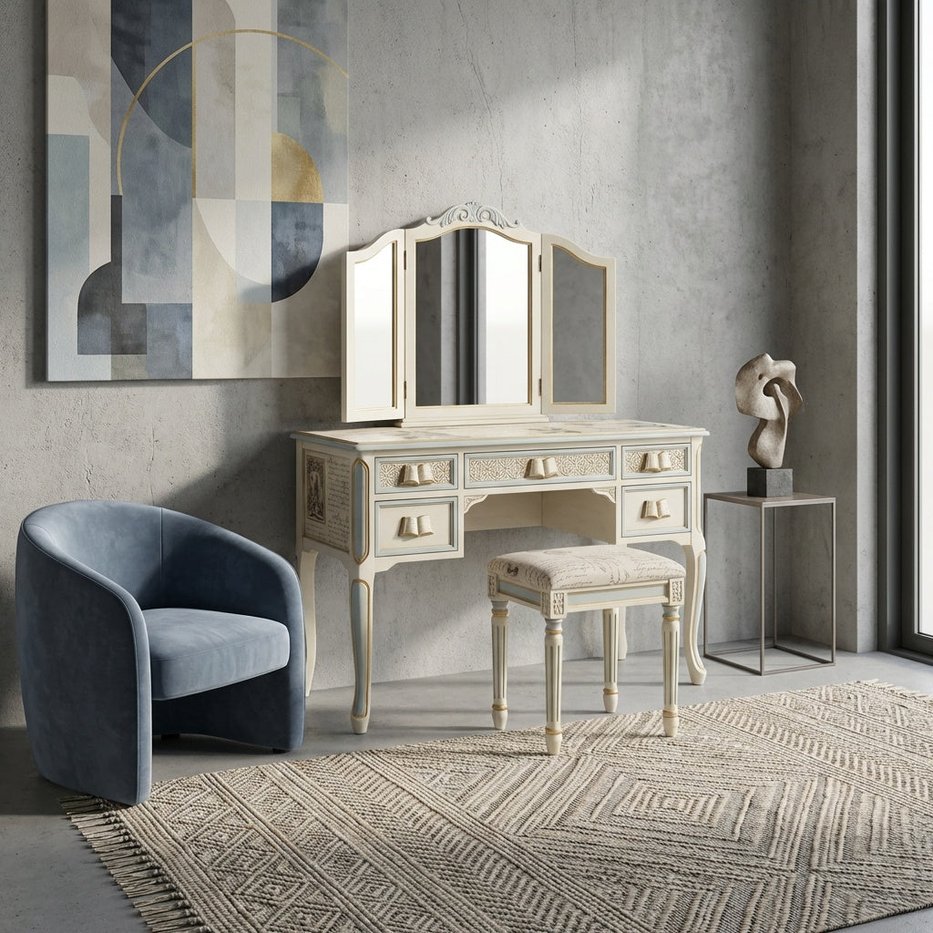Hand-Finished Writing & Book Motif Dressing Table