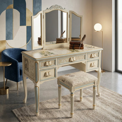 Hand-Finished Writing & Book Motif Dressing Table
