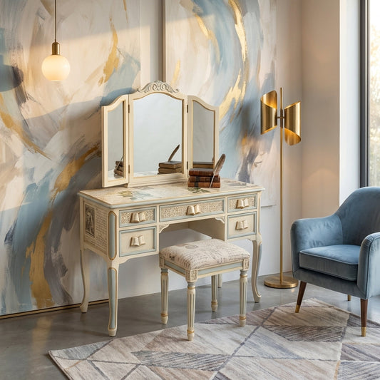 Hand-Finished Writing & Book Motif Dressing Table