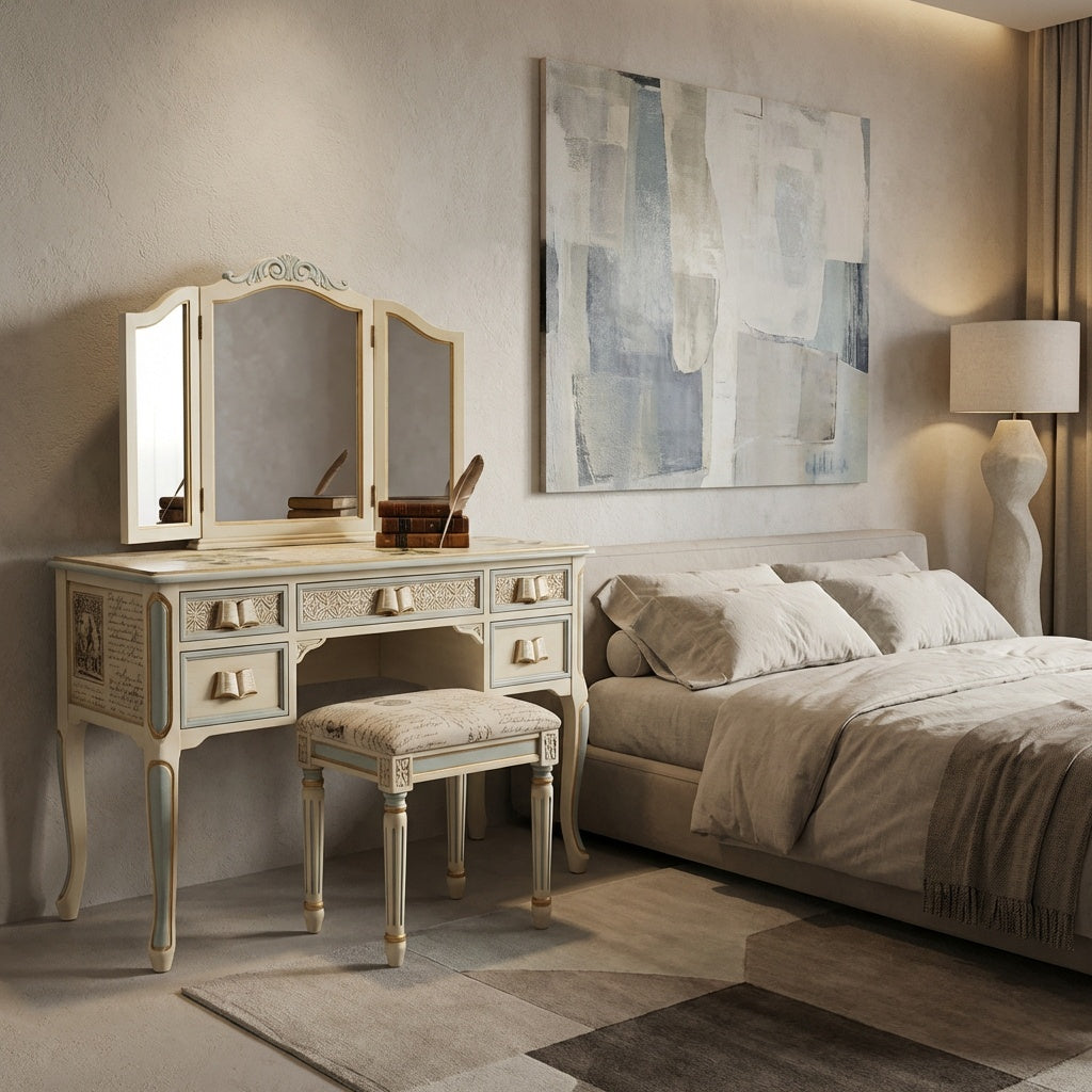 Hand-Finished Writing & Book Motif Dressing Table
