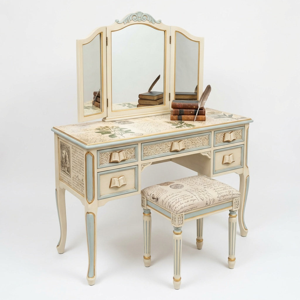 Hand-Finished Writing & Book Motif Dressing Table