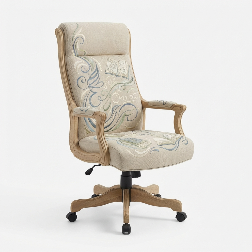 Library-Motif Upholstered Executive Swivel Chair