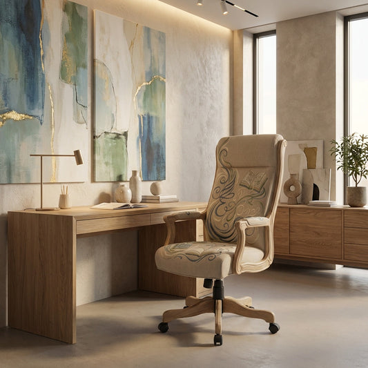 Library-Motif Upholstered Executive Swivel Chair