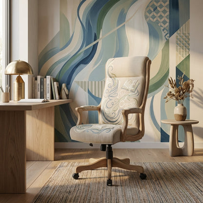 Library-Motif Upholstered Executive Swivel Chair