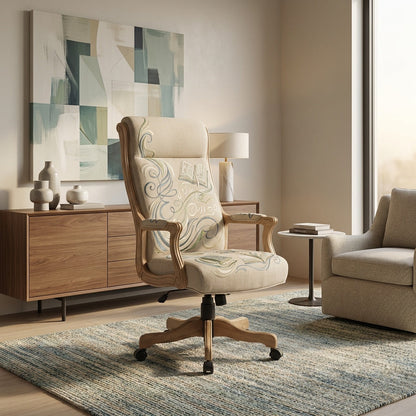Library-Motif Upholstered Executive Swivel Chair