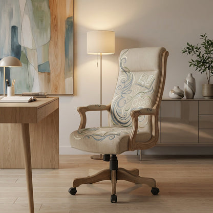 Library-Motif Upholstered Executive Swivel Chair